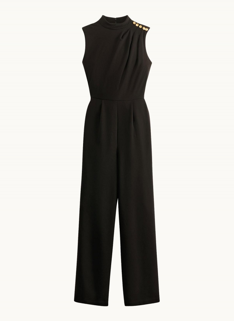 Black Donna Karan Mock Neck With Pockets Jumpsuit | SG_DK48211