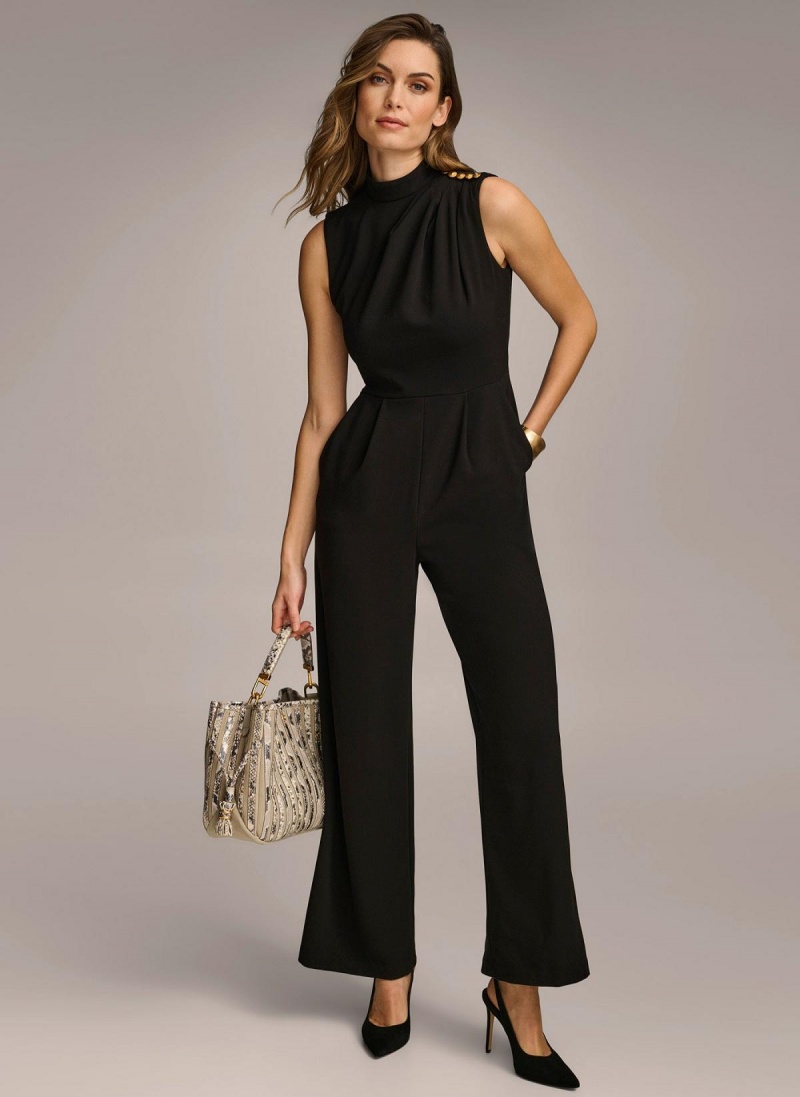 Black Donna Karan Mock Neck With Pockets Jumpsuit | SG_DK48211