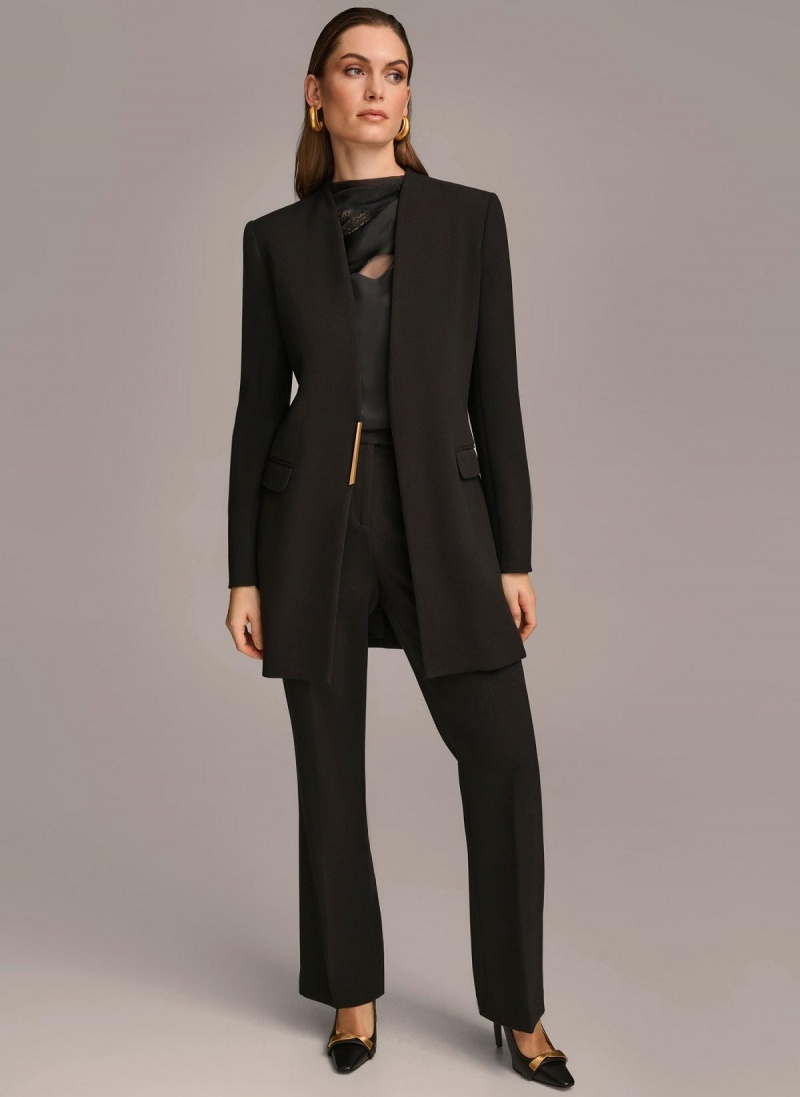 Black Donna Karan One Button Collarless Topper Jacket | SG_DK50369