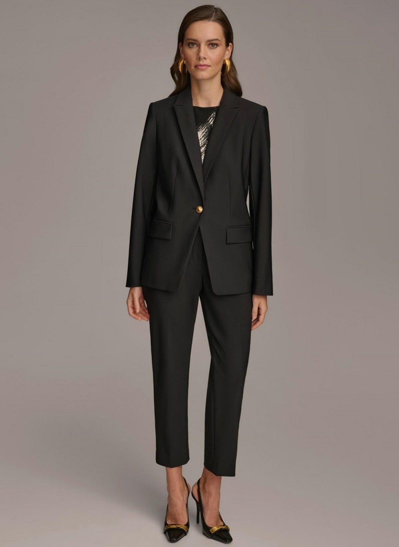 Black Donna Karan One Button Jacket | SG_DK69914