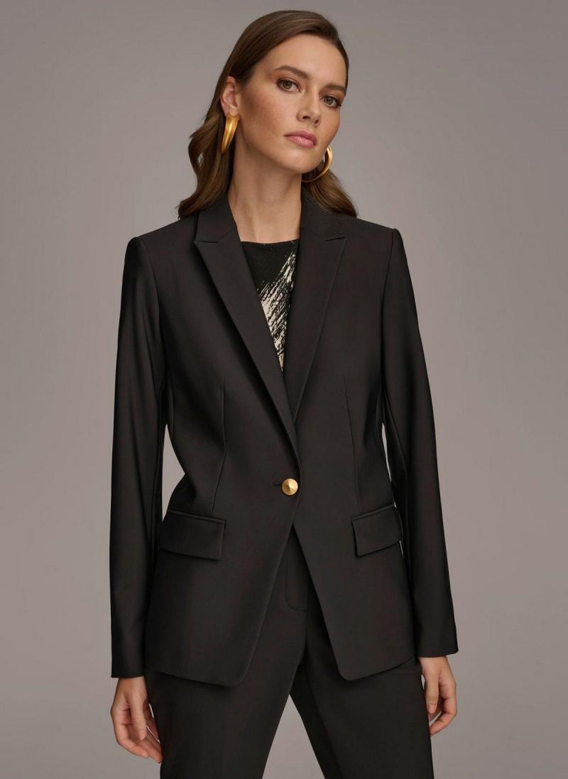 Black Donna Karan One Button Jacket | SG_DK69914