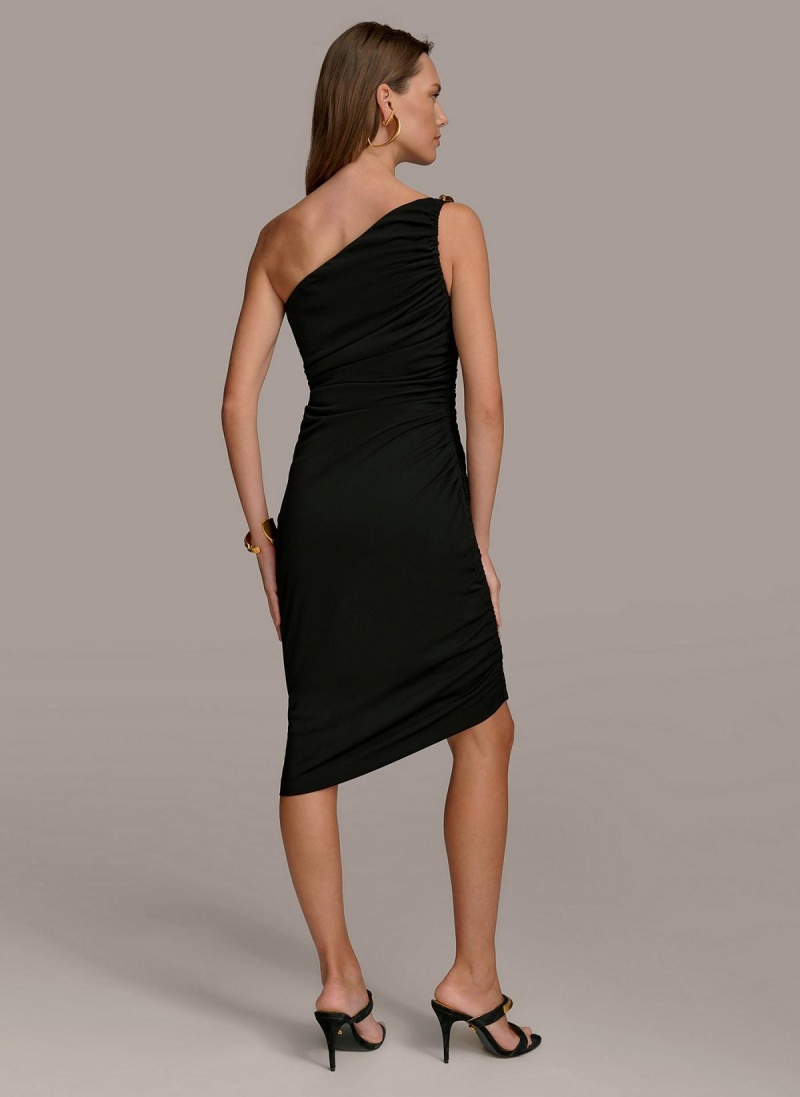 Black Donna Karan One Shoulder Ruched Dress | SG_DK75931