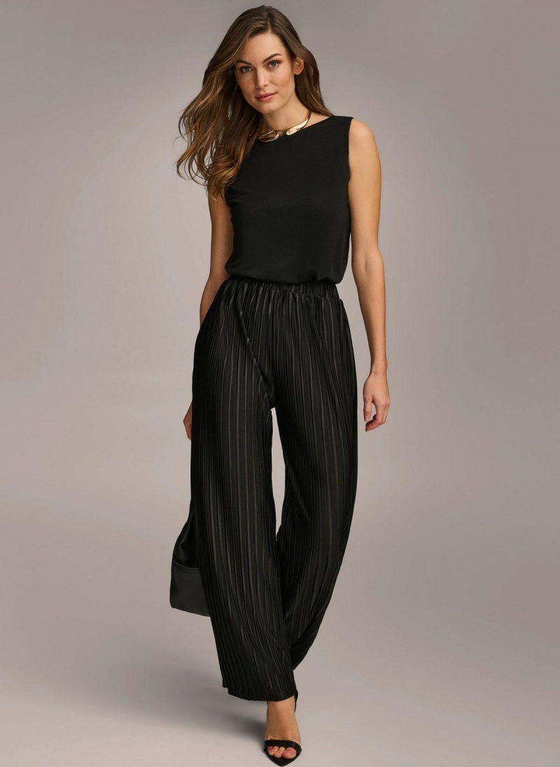 Black Donna Karan Pleated Pull On Pants | SG_DK82822