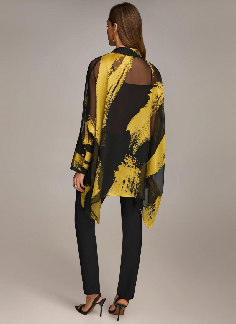 Black Donna Karan Print Collared Tunic Sweaters and Tops | SG_DK64549