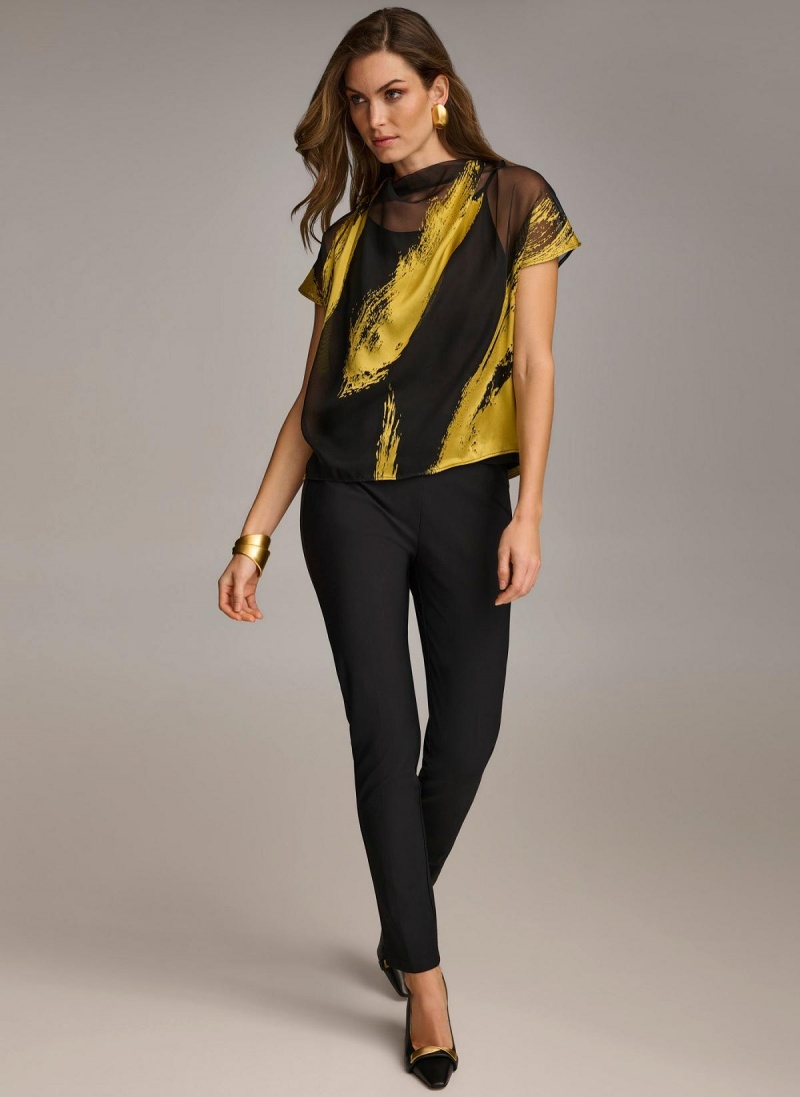 Black Donna Karan Print Cowl Neck Sweaters and Tops | SG_DK85970