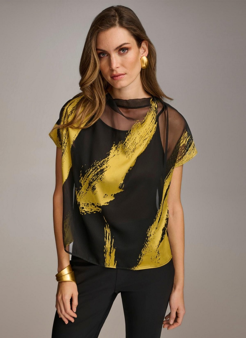 Black Donna Karan Print Cowl Neck Sweaters and Tops | SG_DK85970