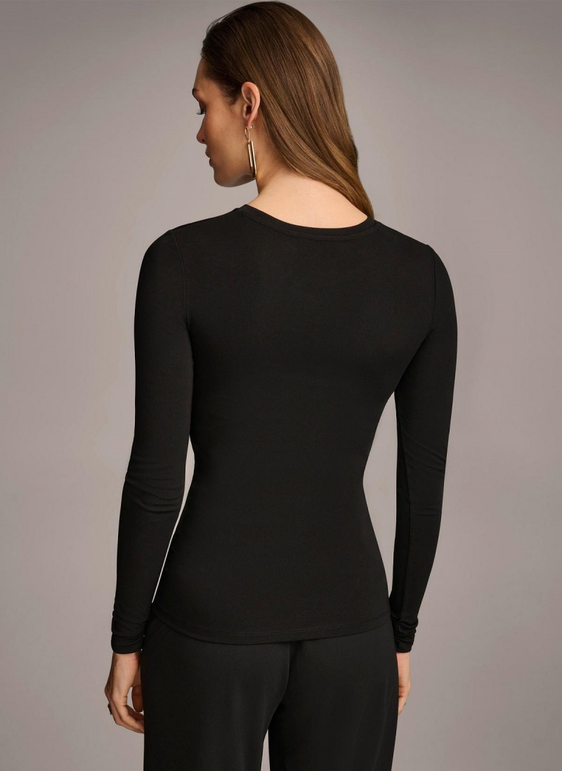 Black Donna Karan Ruched Detail Sweaters and Tops | SG_DK58011