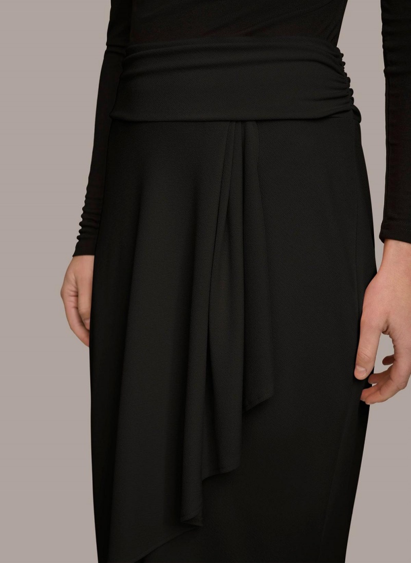 Black Donna Karan Ruched Skirt | SG_DK53451