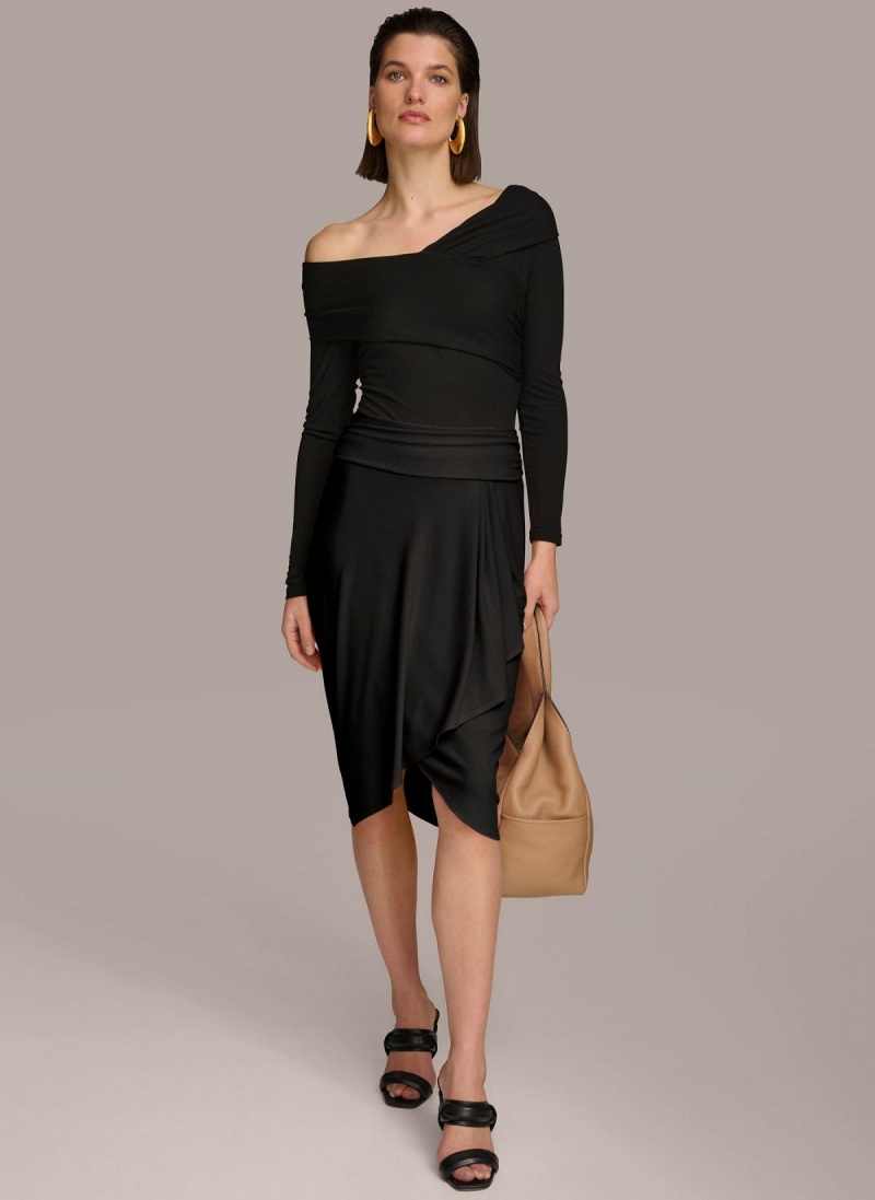 Black Donna Karan Ruched Skirt | SG_DK53451