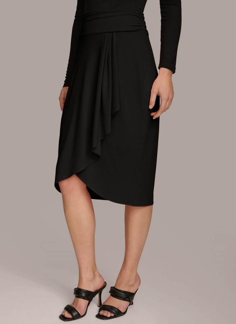 Black Donna Karan Ruched Skirt | SG_DK53451