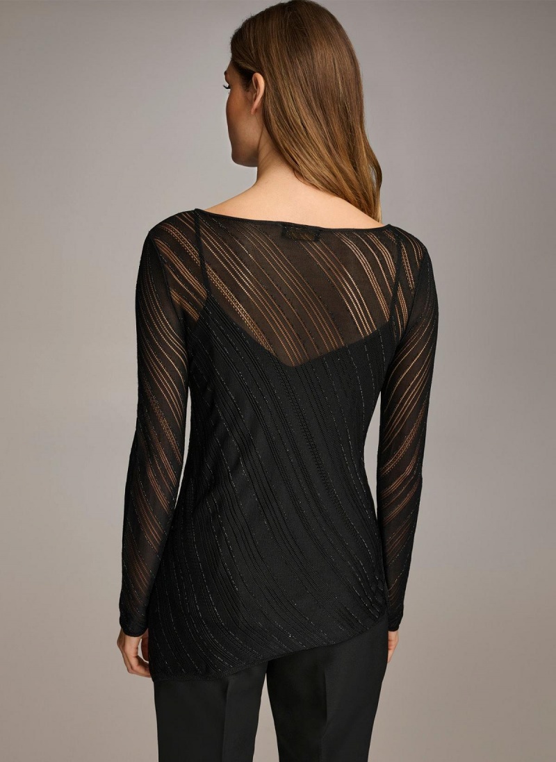 Black Donna Karan Sheer With Shimmer Sweaters and Tops | SG_DK46346