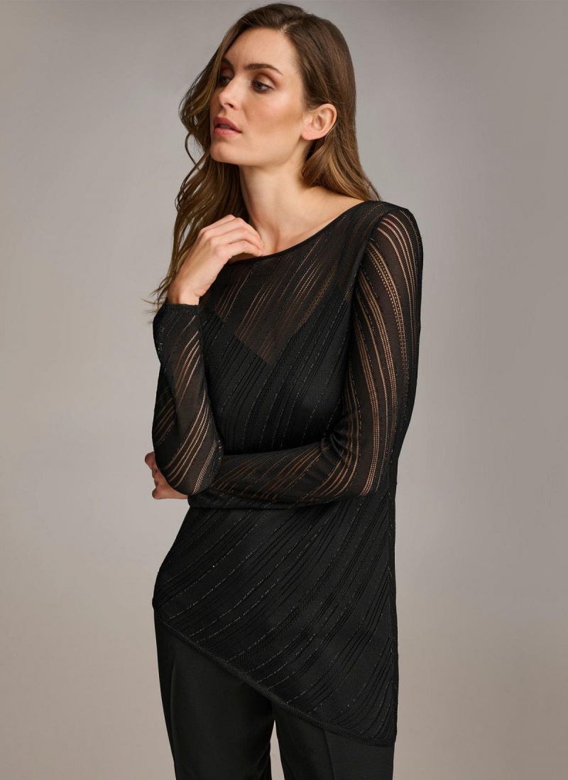 Black Donna Karan Sheer With Shimmer Sweaters and Tops | SG_DK46346