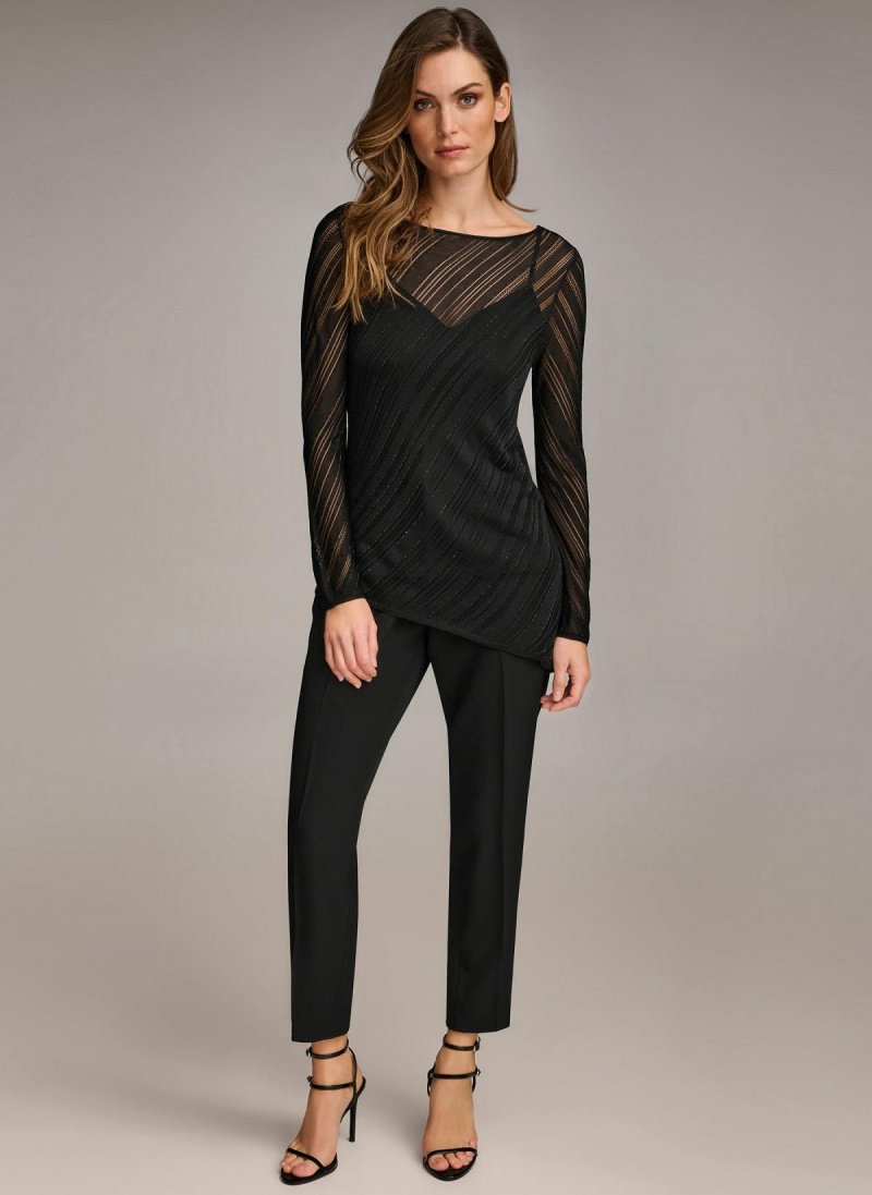 Black Donna Karan Sheer With Shimmer Sweaters and Tops | SG_DK46346