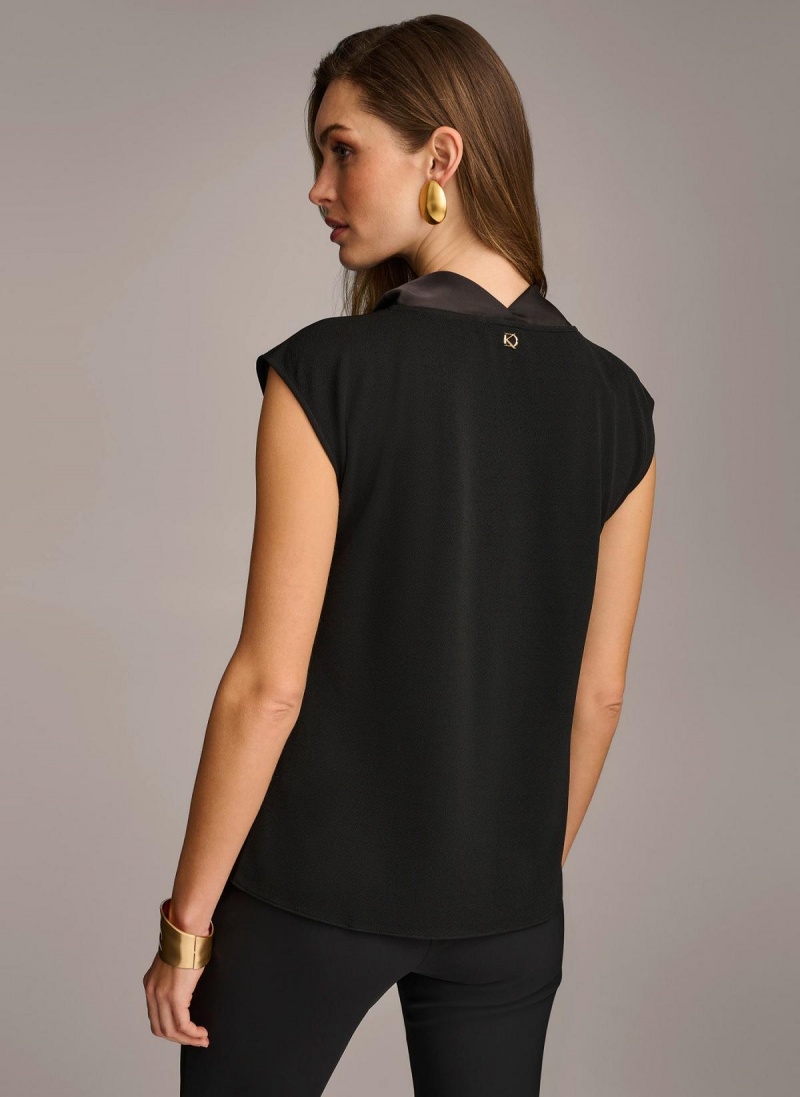 Black Donna Karan Sleeveless Cowl Neck Sweaters and Tops | SG_DK30524