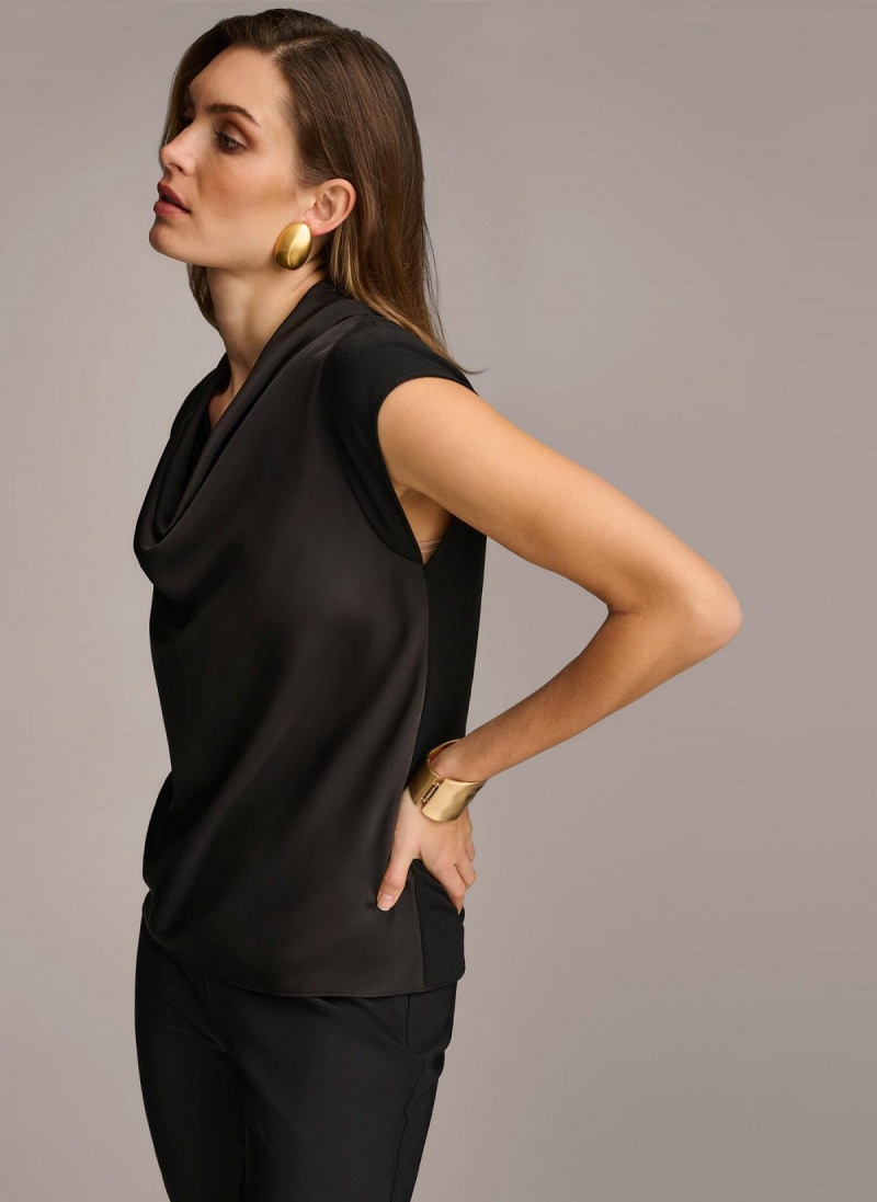 Black Donna Karan Sleeveless Cowl Neck Sweaters and Tops | SG_DK30524