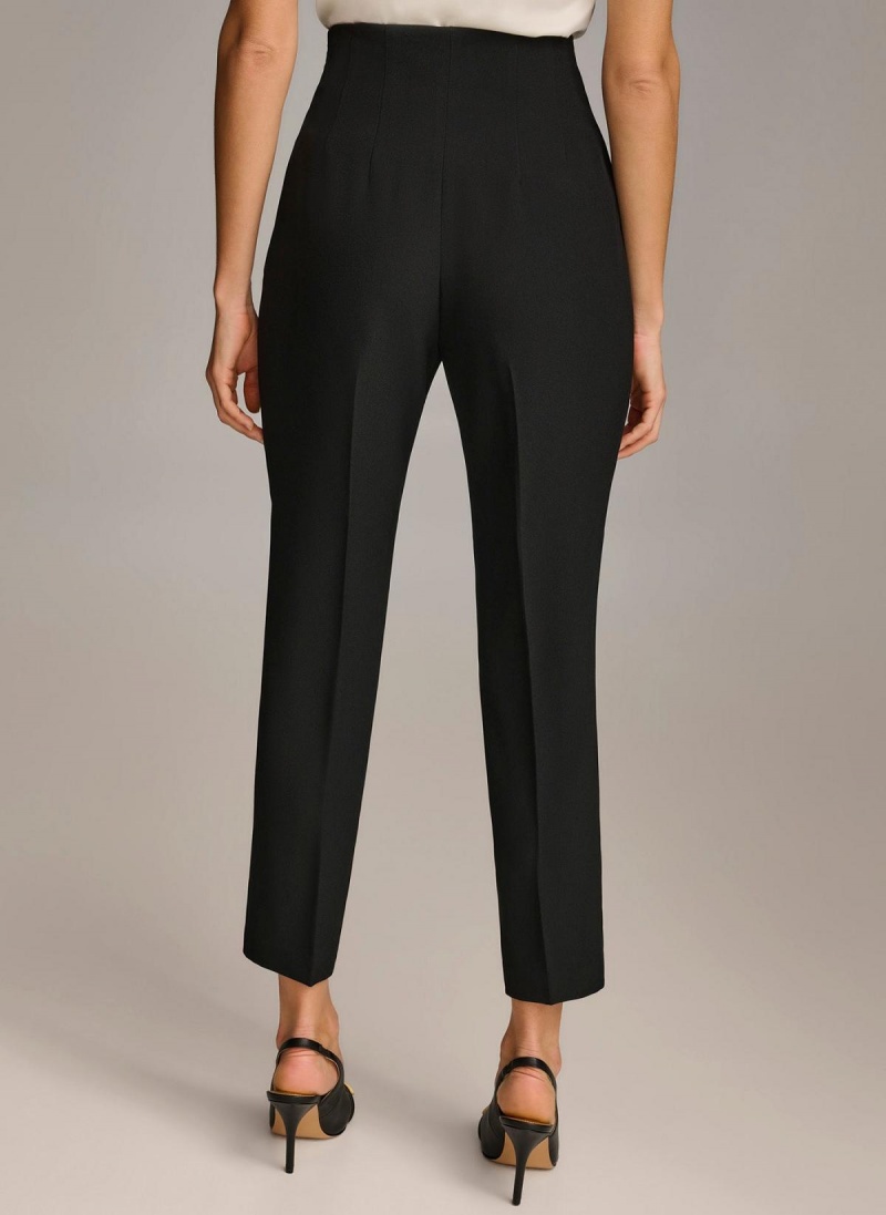 Black Donna Karan Slim Flat Front Pants | SG_DK55813