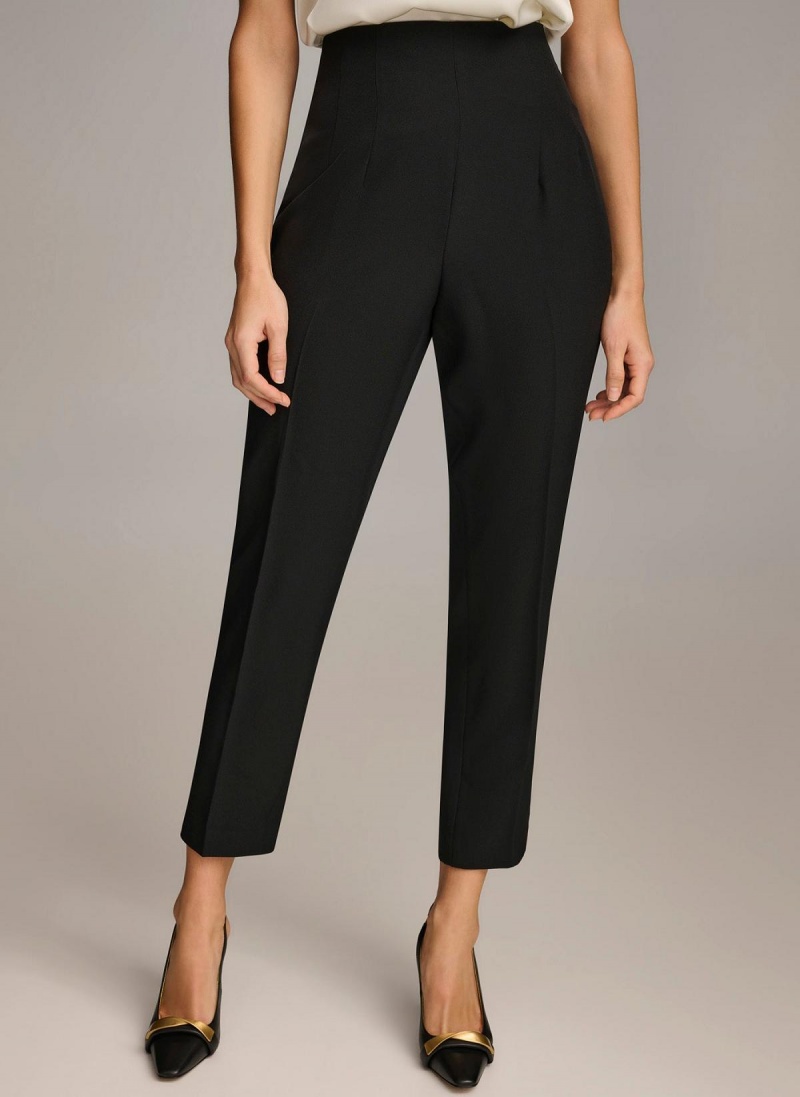 Black Donna Karan Slim Flat Front Pants | SG_DK55813