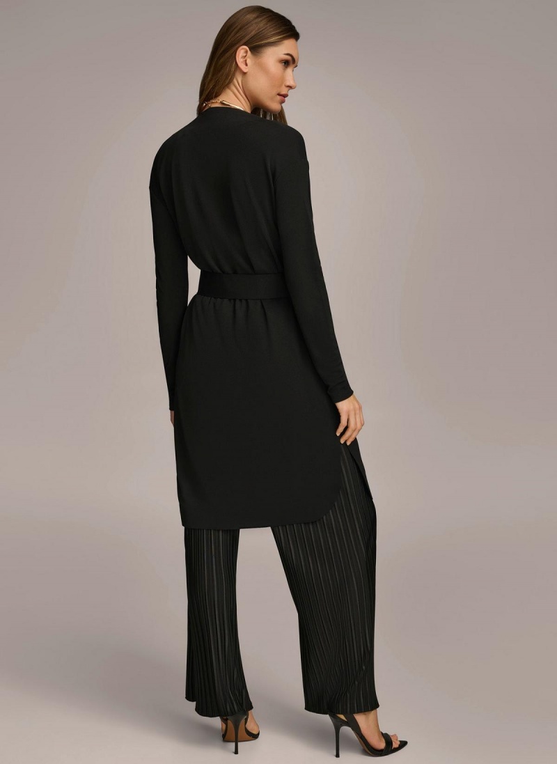 Black Donna Karan Tie Waist Cardigan Sweaters and Tops | SG_DK95507