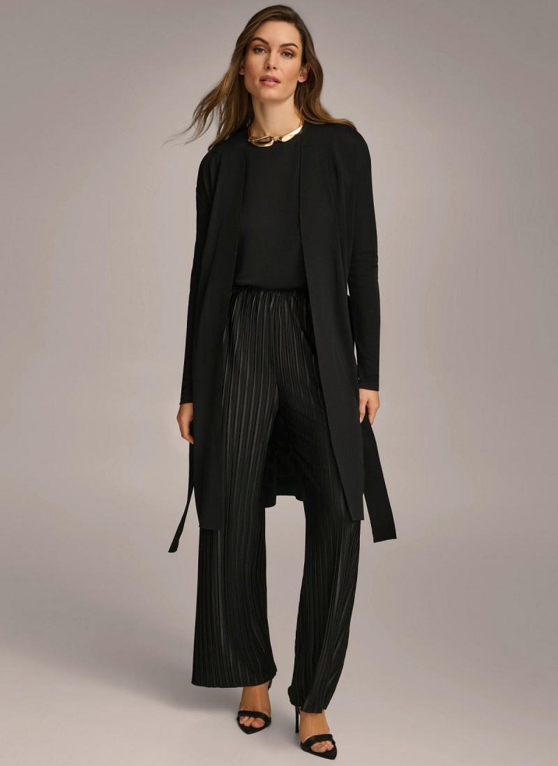 Black Donna Karan Tie Waist Cardigan Sweaters and Tops | SG_DK95507