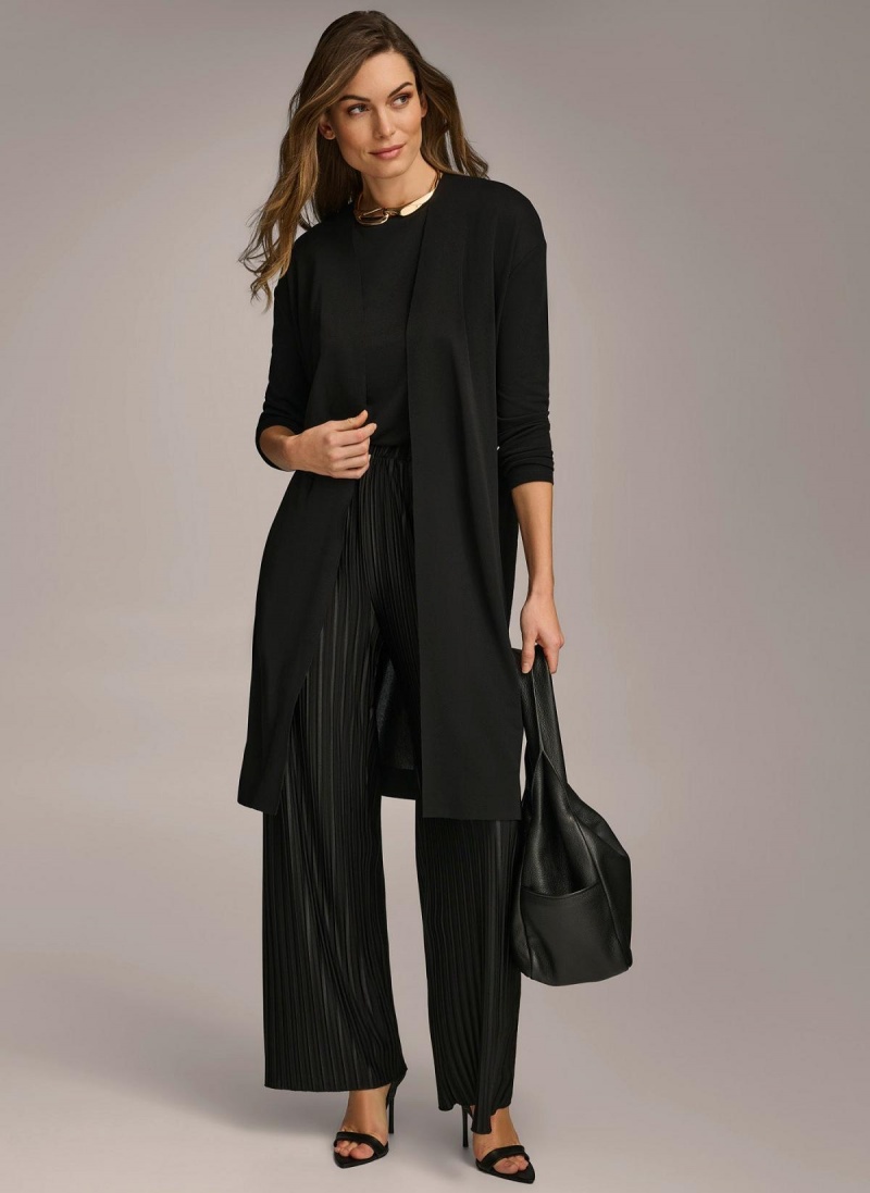 Black Donna Karan Tie Waist Cardigan Sweaters and Tops | SG_DK95507