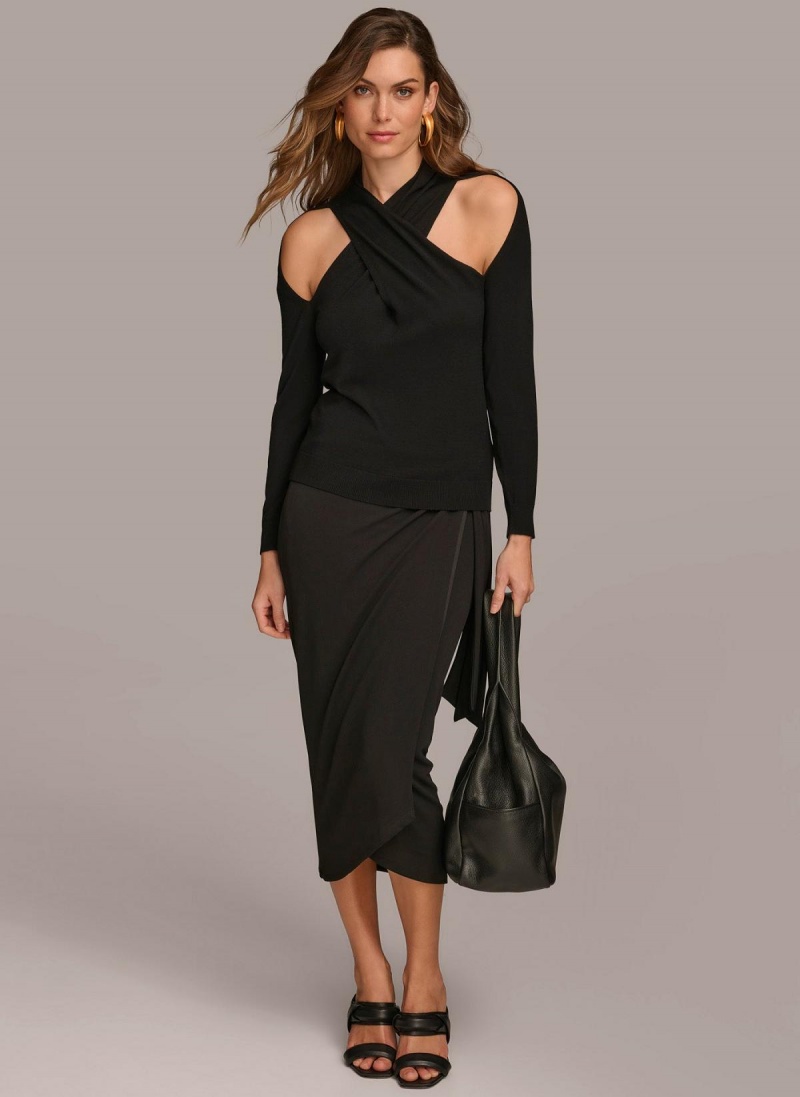 Black Donna Karan Twist Front Sweaters and Tops | SG_DK34642