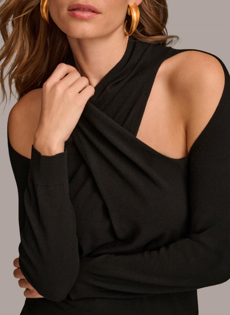 Black Donna Karan Twist Front Sweaters and Tops | SG_DK34642