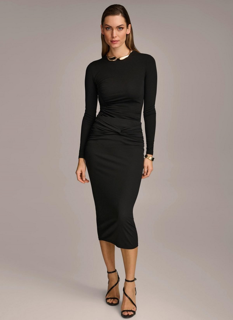 Black Donna Karan Twist Waist Skirt | SG_DK94980