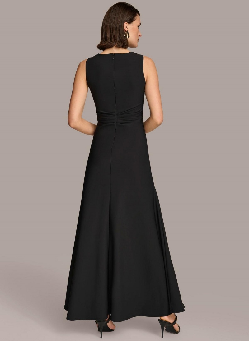 Black Donna Karan Vneck Twist Front Gown Dress | SG_DK49720