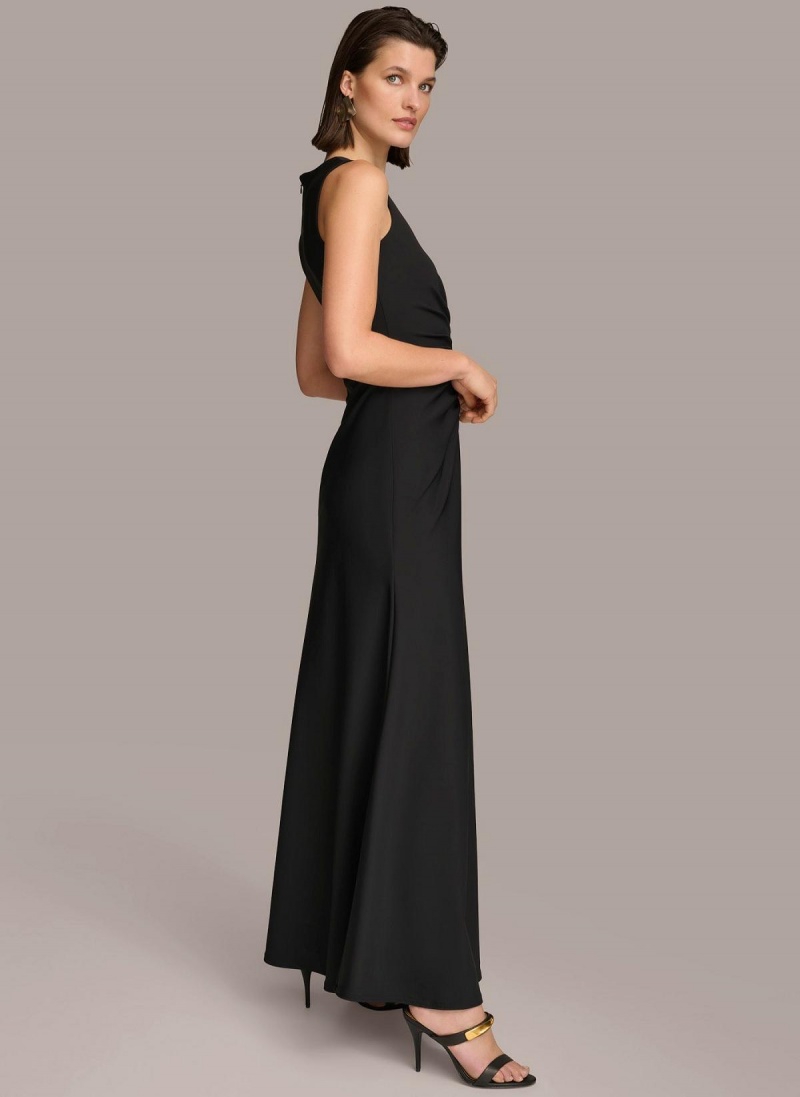 Black Donna Karan Vneck Twist Front Gown Dress | SG_DK49720