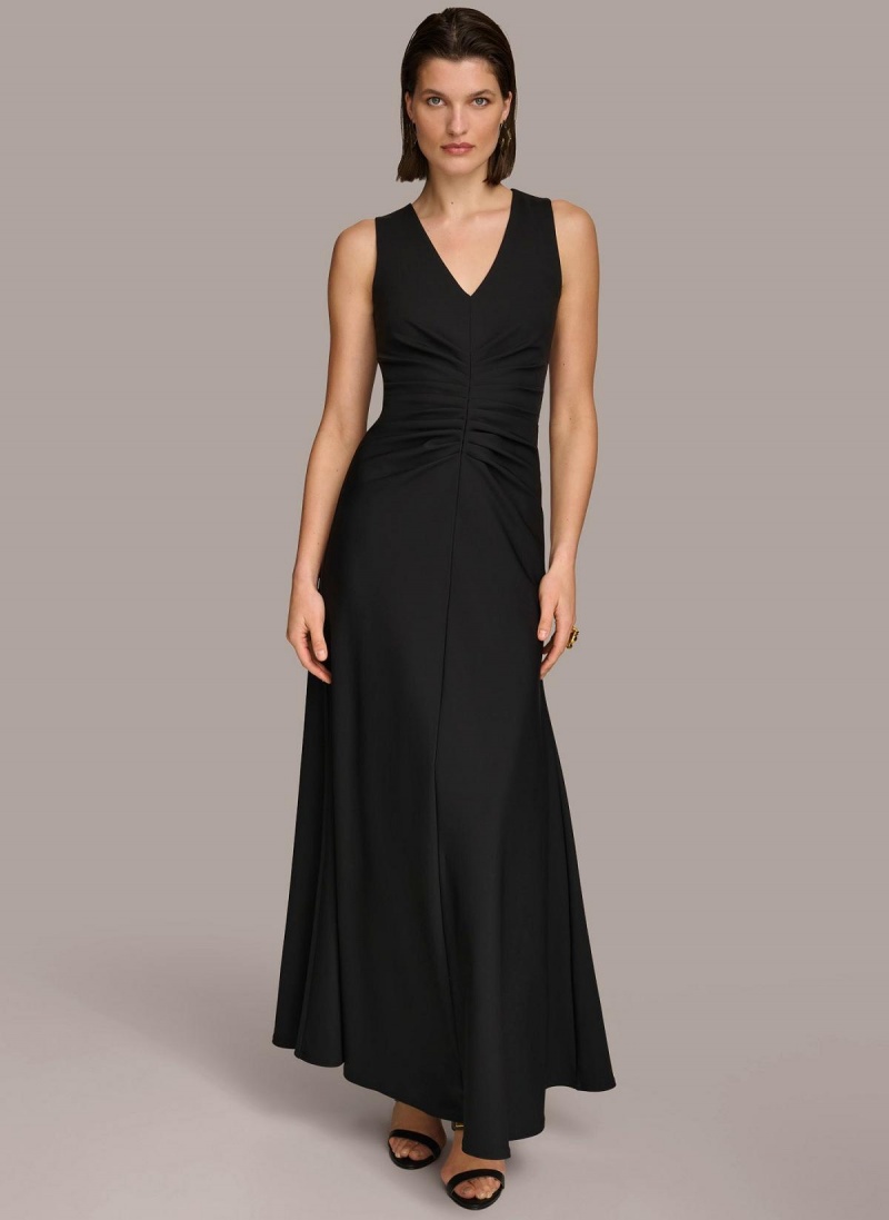 Black Donna Karan Vneck Twist Front Gown Dress | SG_DK49720