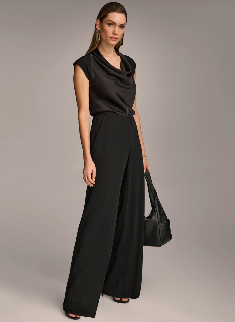 Black Donna Karan Wide Leg Flat Front Pants | SG_DK17014