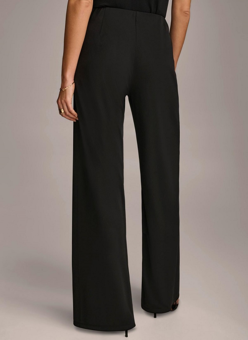 Black Donna Karan Wide Leg Flat Front Pants | SG_DK17014