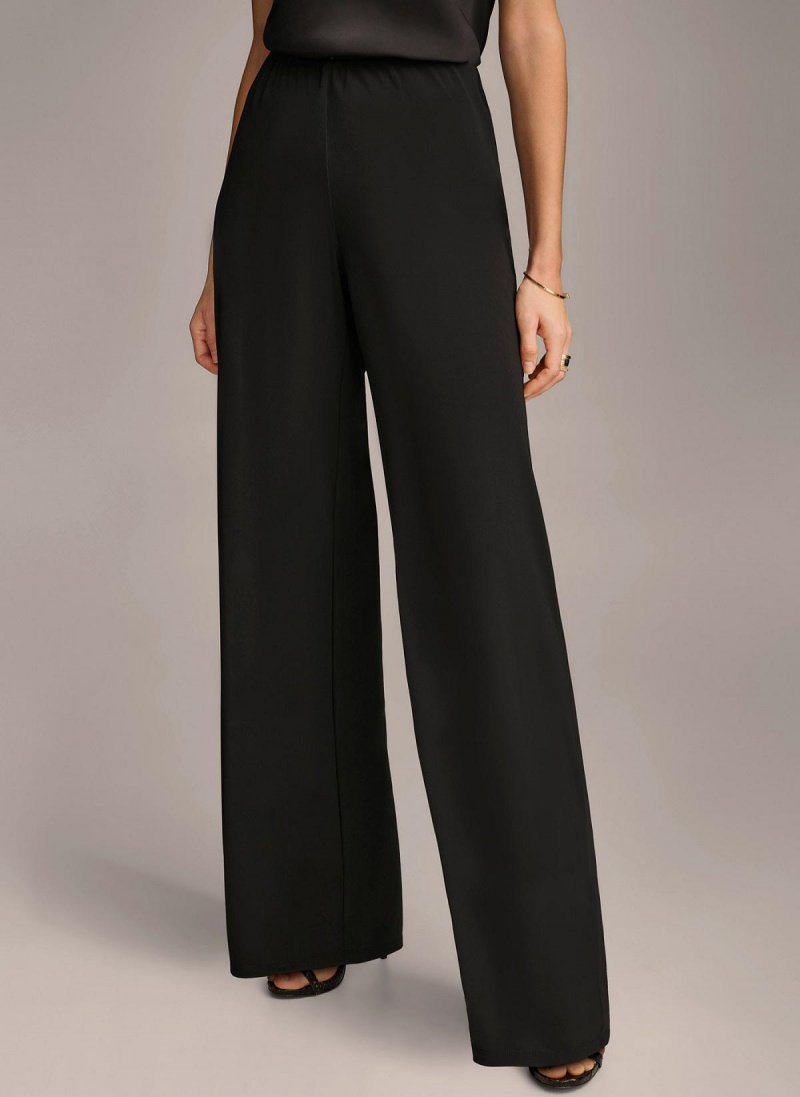 Black Donna Karan Wide Leg Flat Front Pants | SG_DK17014