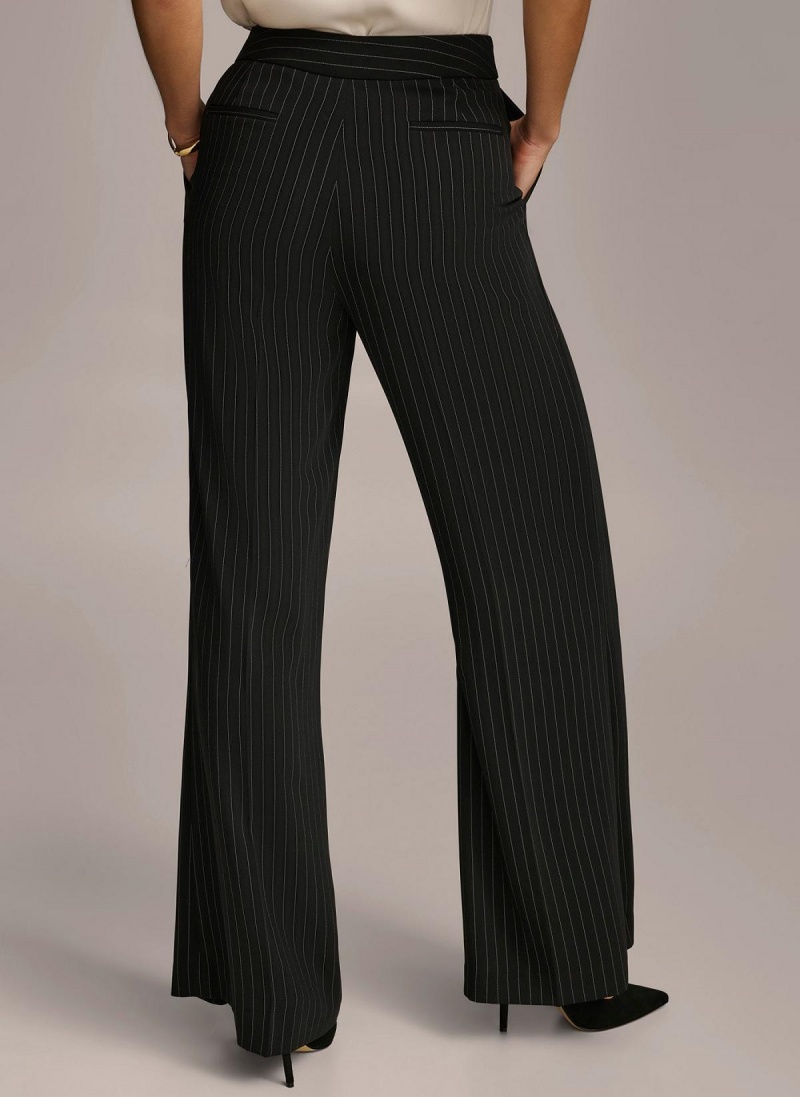 Black Donna Karan Wide Leg Pinstripe Pants | SG_DK57080