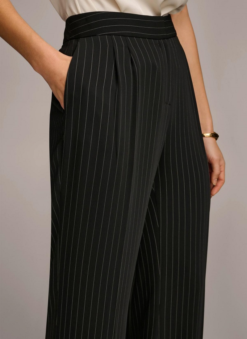 Black Donna Karan Wide Leg Pinstripe Pants | SG_DK57080