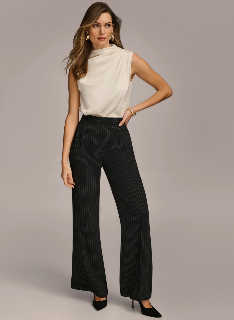 Black Donna Karan Wide Leg Pinstripe Pants | SG_DK57080