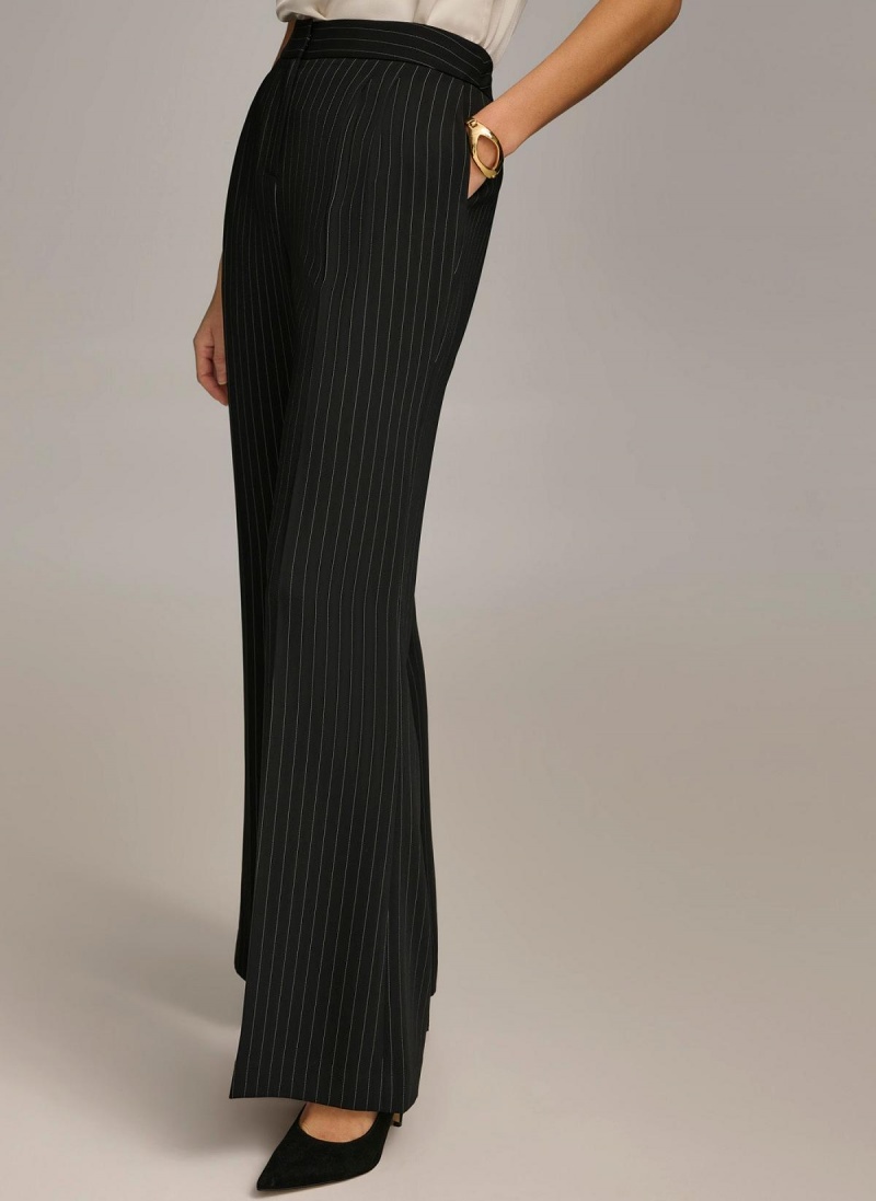 Black Donna Karan Wide Leg Pinstripe Pants | SG_DK57080