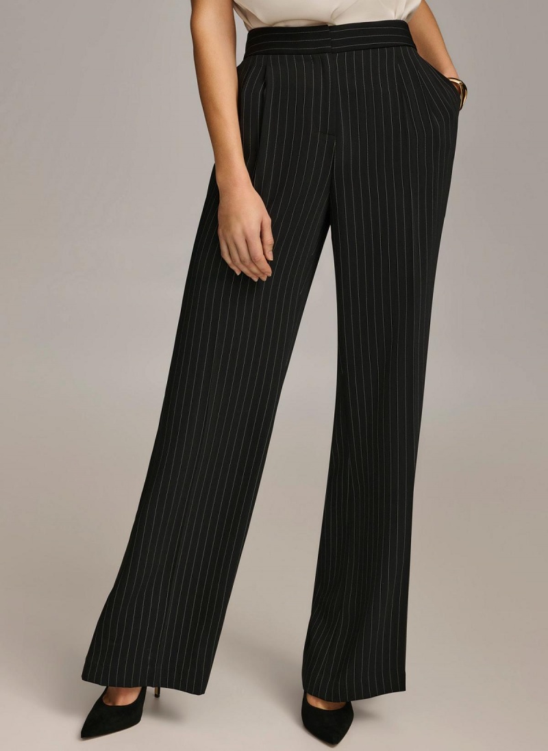 Black Donna Karan Wide Leg Pinstripe Pants | SG_DK57080