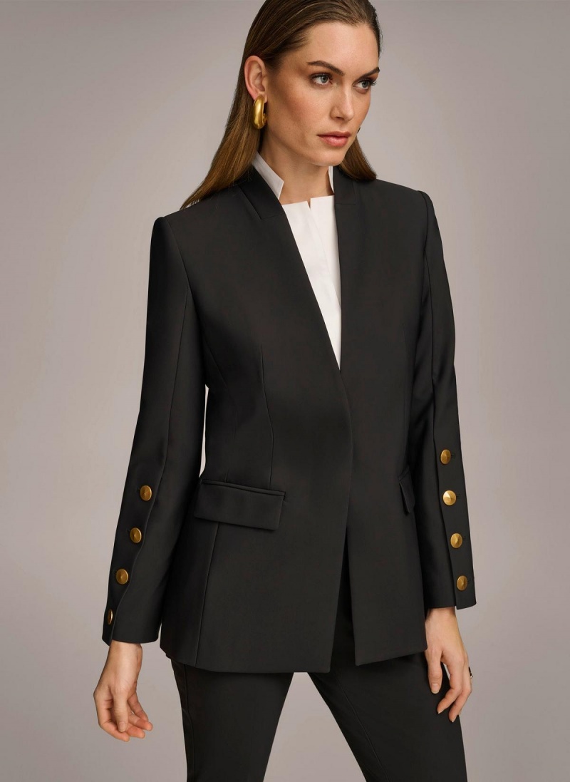 Black Donna Karan With Button Details On Sleeve Jacket | SG_DK14211