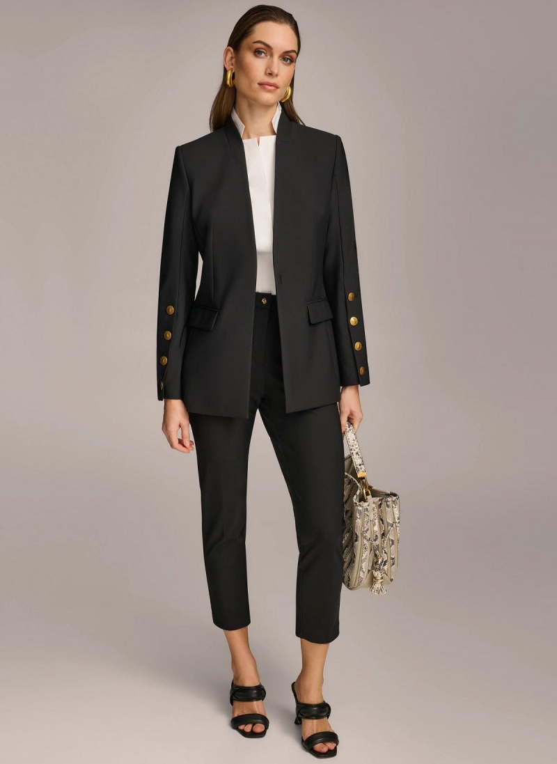 Black Donna Karan With Button Details On Sleeve Jacket | SG_DK14211