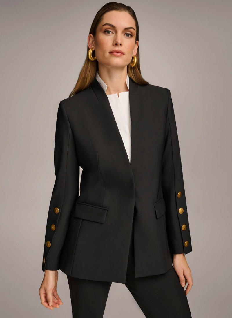 Black Donna Karan With Button Details On Sleeve Jacket | SG_DK14211