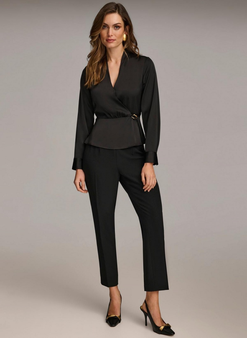 Black Donna Karan Wrap Blouse With Tie Sweaters and Tops | SG_DK68857