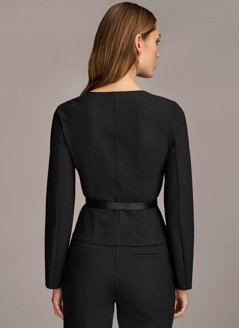 Black Donna Karan Wrap Jacket With Belt Sweaters and Tops | SG_DK20374