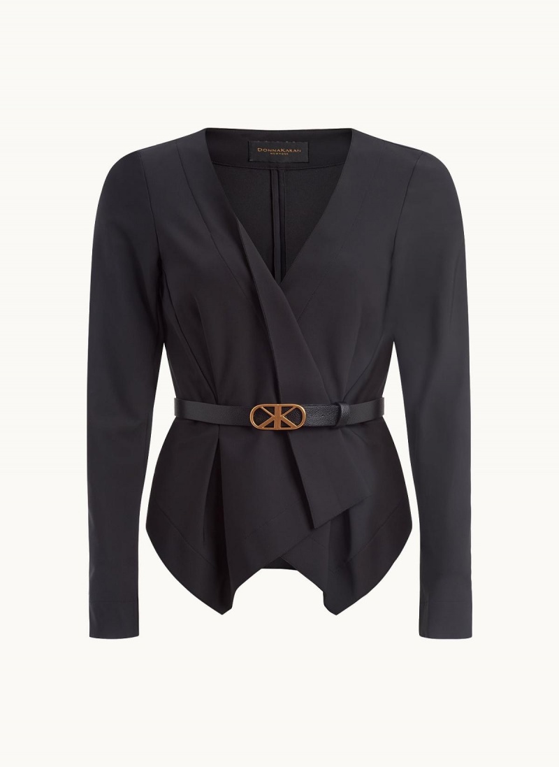 Black Donna Karan Wrap Jacket With Belt Sweaters and Tops | SG_DK20374