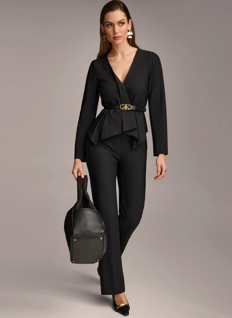 Black Donna Karan Wrap With Belt Jacket | SG_DK19259