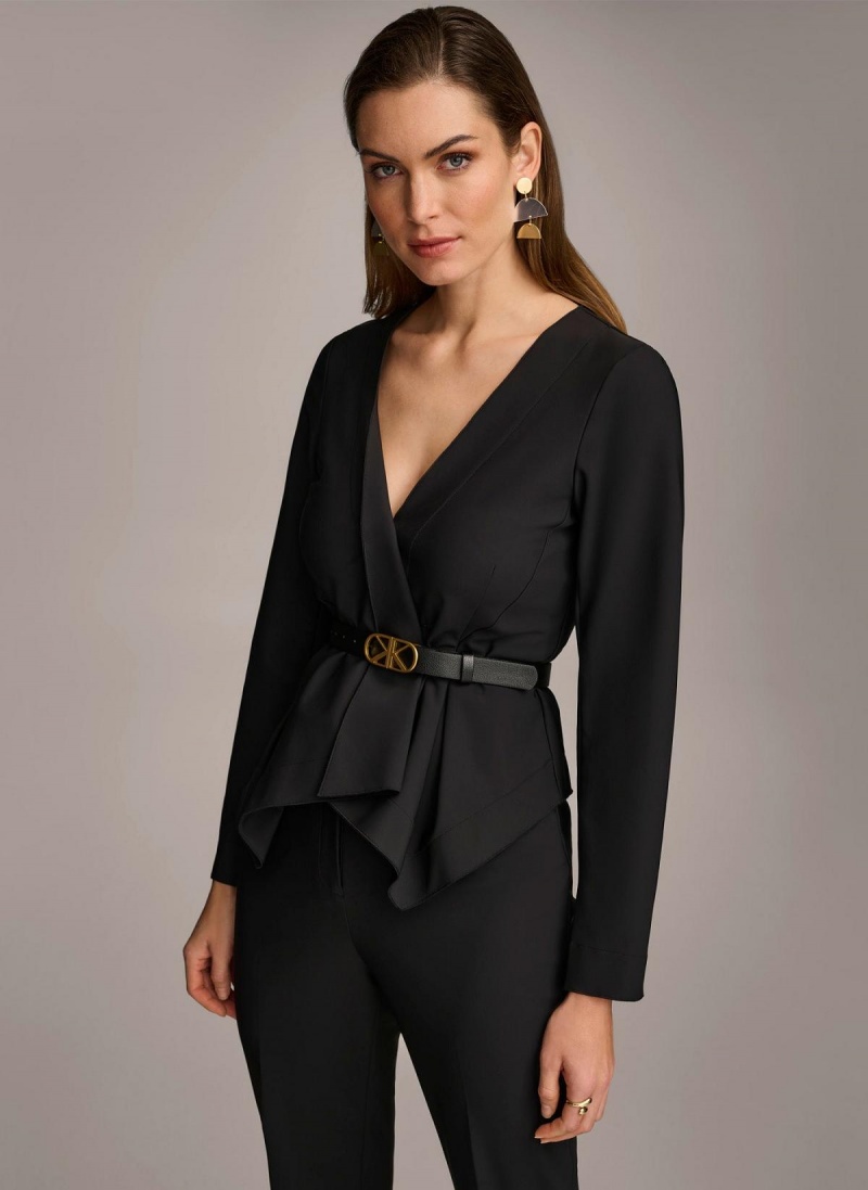 Black Donna Karan Wrap With Belt Jacket | SG_DK19259