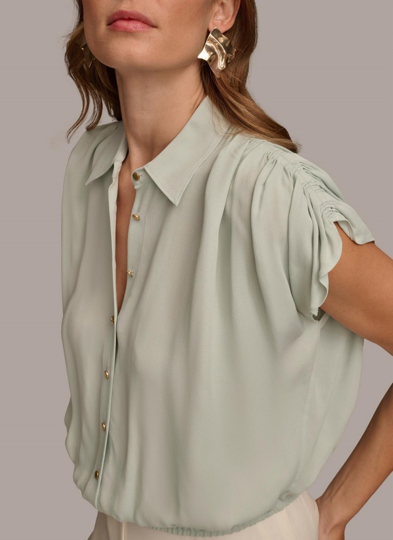 Blue Donna Karan Drop Shoulder Boyfriend Blouse Sweaters and Tops | SG_DK52383