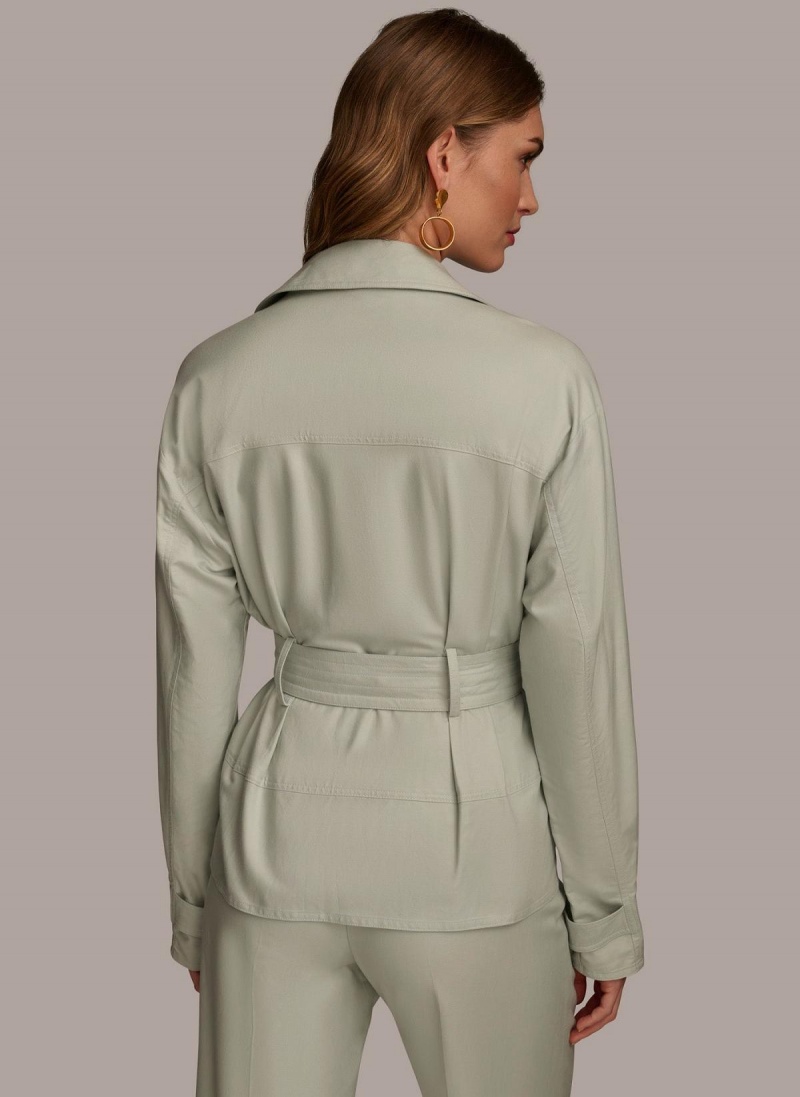 Blue Donna Karan Long Sleeve Belted Utility Jacket | SG_DK89748