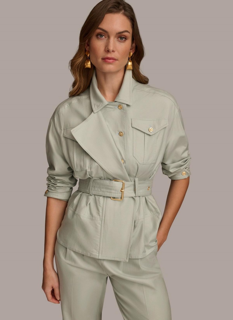 Blue Donna Karan Long Sleeve Belted Utility Jacket | SG_DK89748