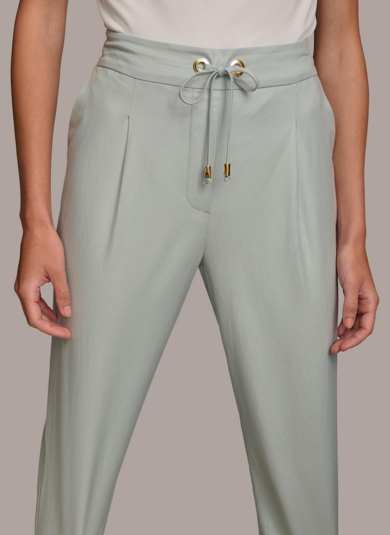 Blue Donna Karan Slim Tie Waist Cuff Pants | SG_DK69646